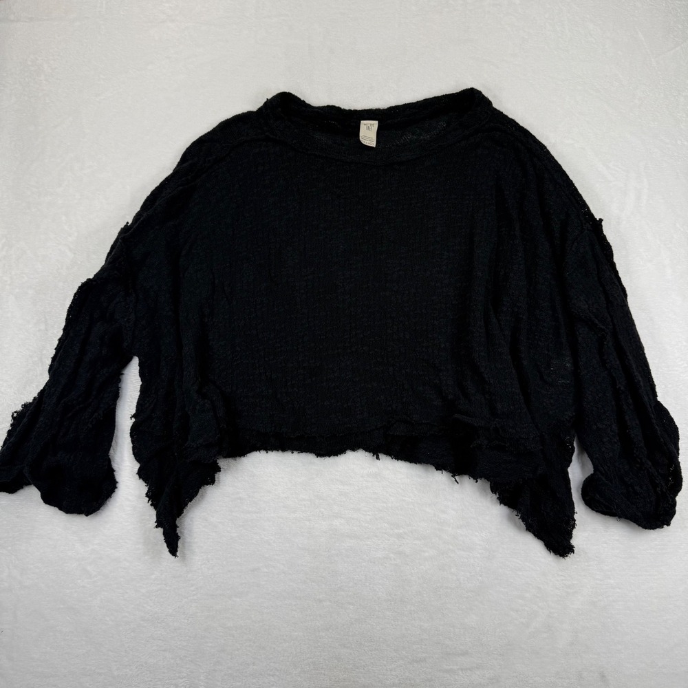 We The Free Free People Black Cotton Cropped Oversized Knit Sweater Large - Picture 1 of 8